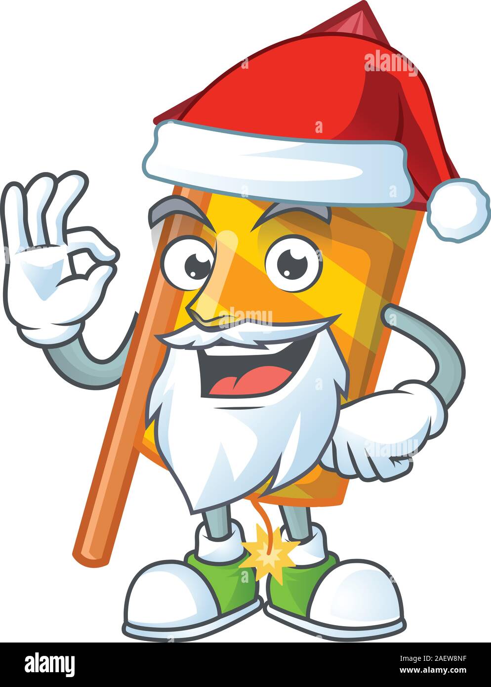 Yellow stripes fireworks rocket in Santa cartoon character design Stock Vector
