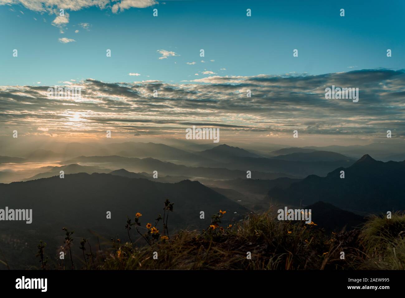 Beautiful sunrise from Mount Phu Chi Fa Stock Photo