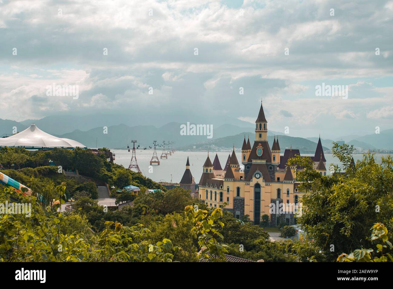 VINPEARL RESORT, NHA TRANG, VIETNAM - 05.01.2019: The Castle at Vinperl Amusement Park on Hon Tre island. The island boasts of luxury resorts. Stock Photo