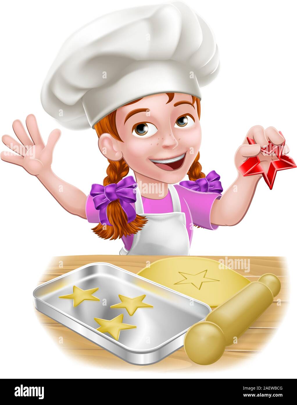 Girl Child Chef Kid Cartoon Character Baking Stock Vector