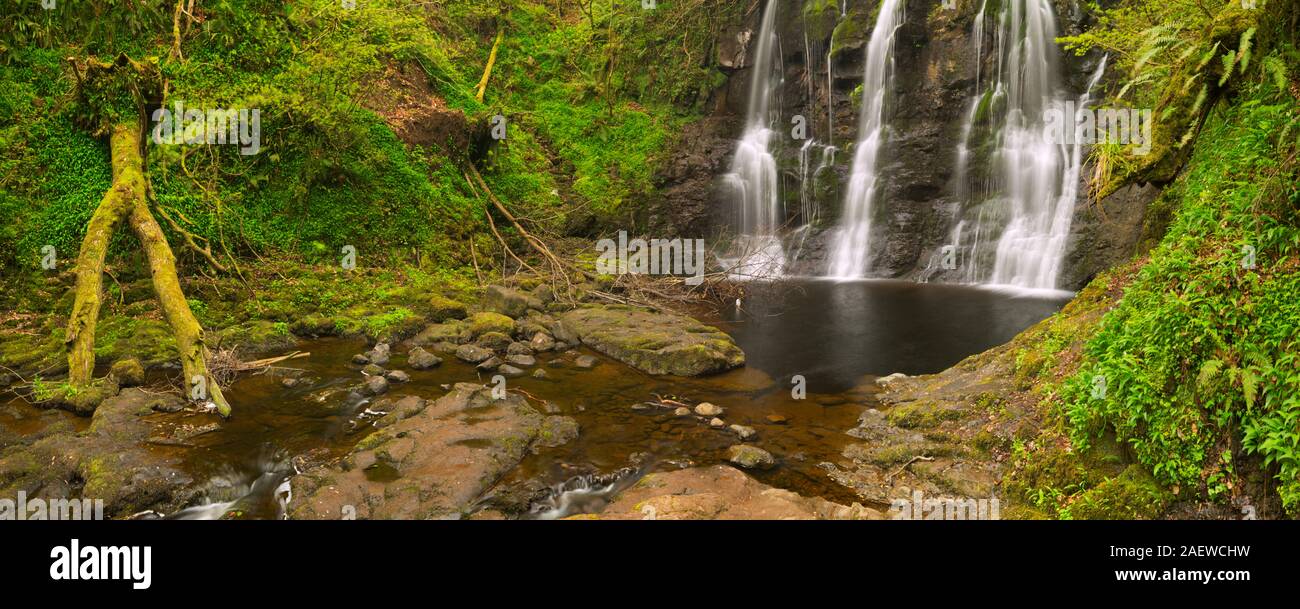 The Ess-Na-Crub waterfall in Glenariff Forest Park in Northern Ireland. Stock Photo