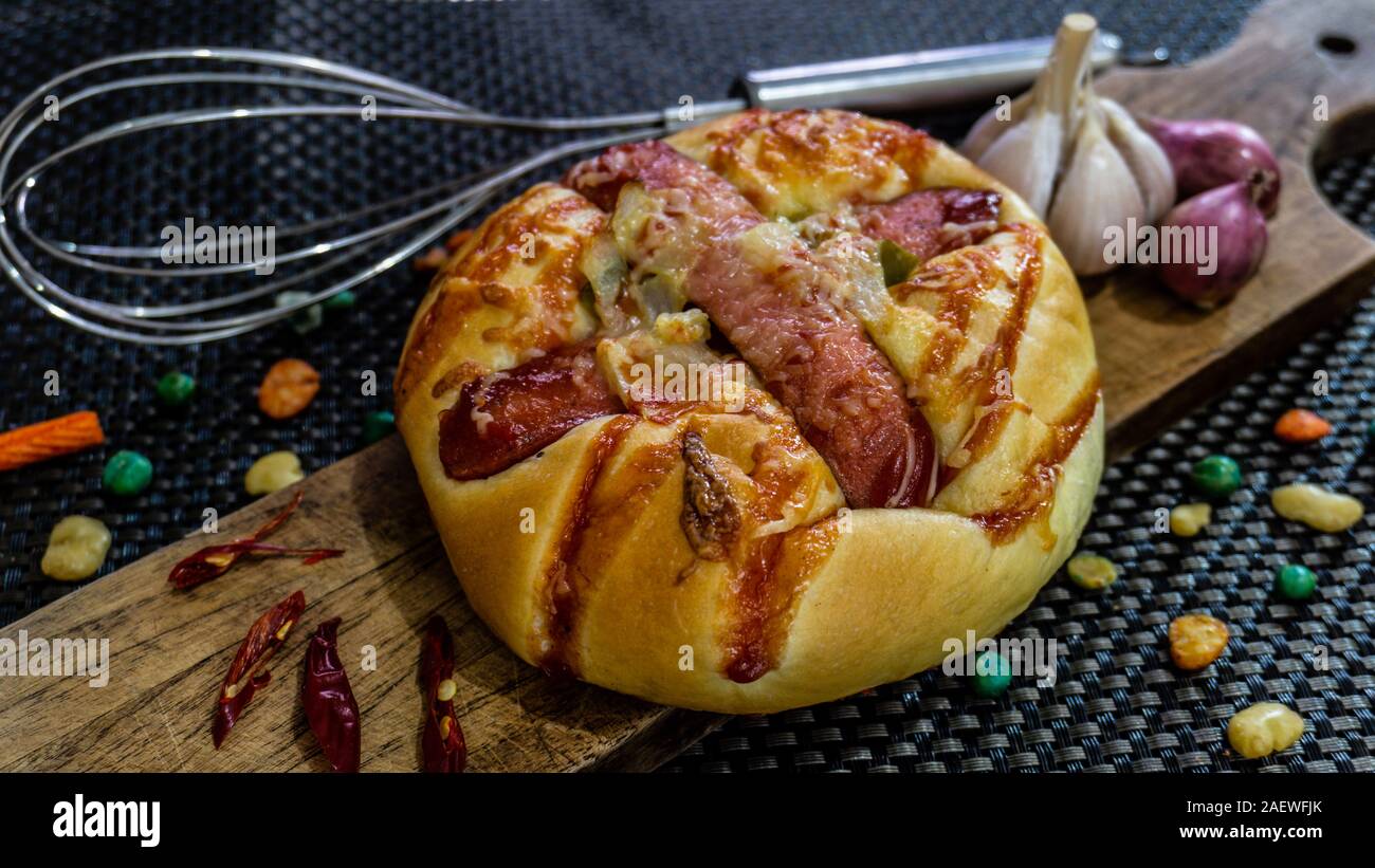 sausage bread meal photography Stock Photo