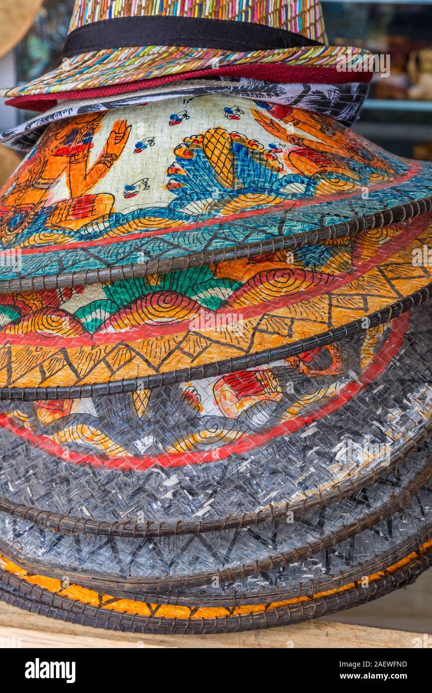 Colorful Indonesian hats at a souvenir shop on Bali Indonesia