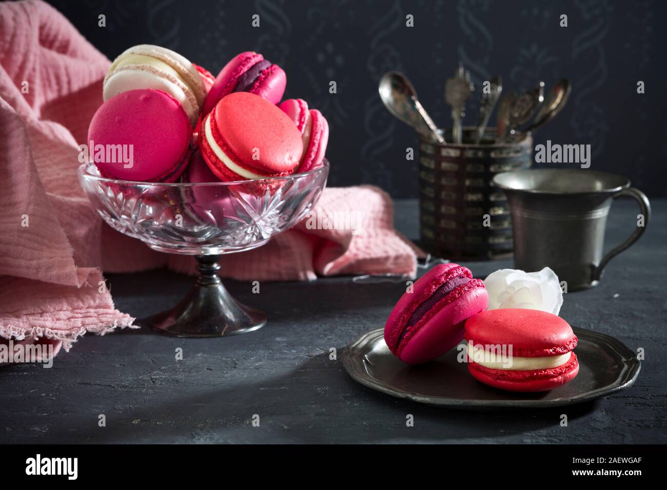 A collection of pink macarons. Stock Photo