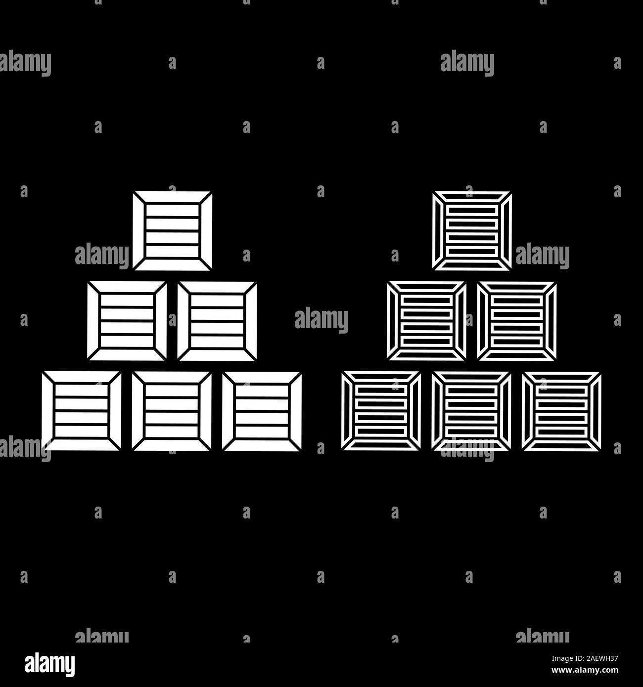 Pyramid crates Wooden boxs Containers icon outline set white color vector illustration flat style simple image Stock Vector