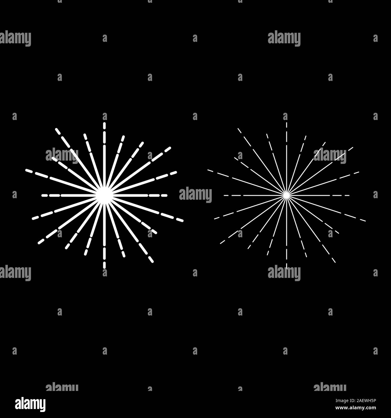 Sunburst Fireworks rays Radial ray Beam lines Sparkle Glaze Flare Starburst concentric radiance lines icon outline set white color vector Stock Vector
