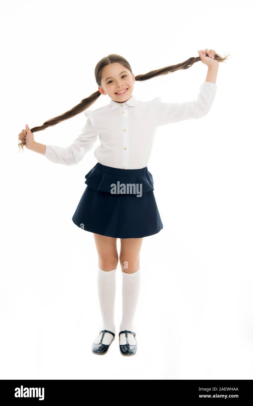 Proud Of Her Long Hair Kid Girl Charming Ponytail Hairstyle Cute