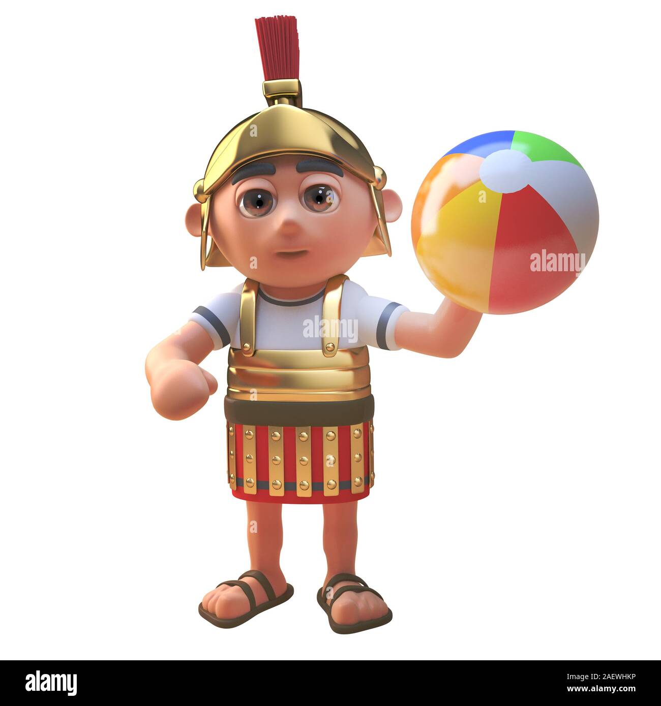 3d cartoon Roman legionnaire soldier playing with a beach ball, 3d illustration render Stock Photo
