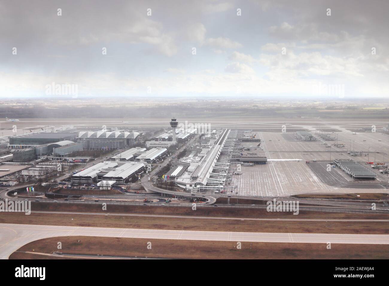 Aerial view of Munich Airport, the international airport of Munich