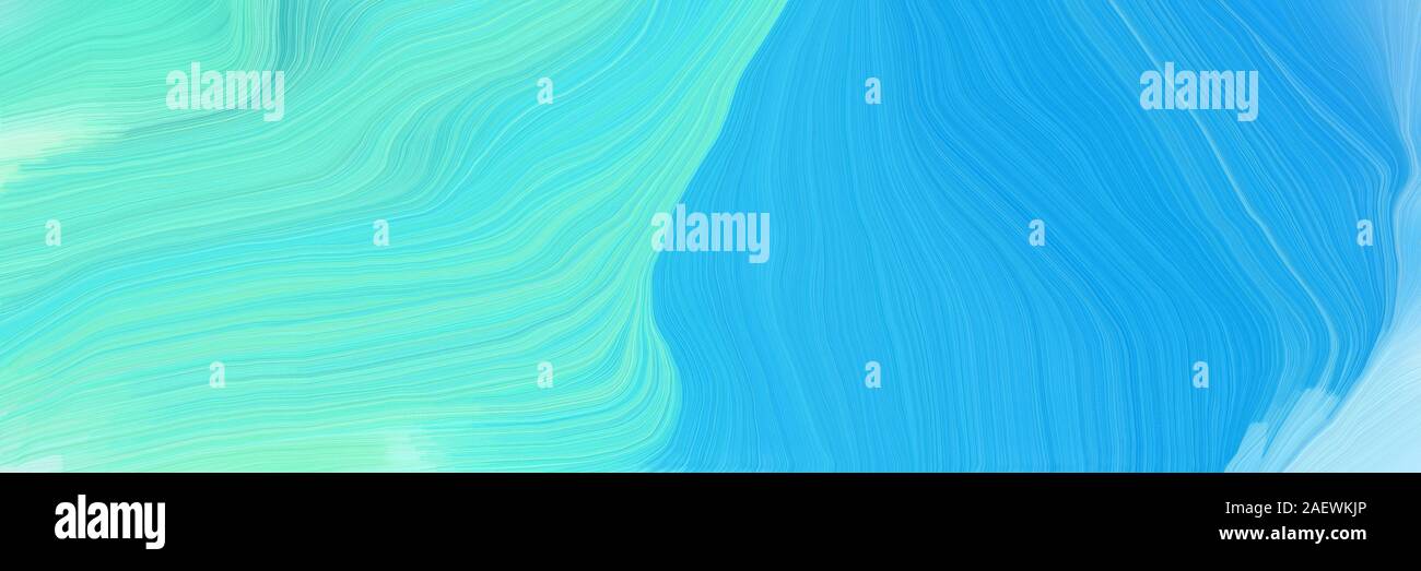 colorful horizontal banner. modern waves background illustration with dodger blue, aqua marine and turquoise color. Stock Photo