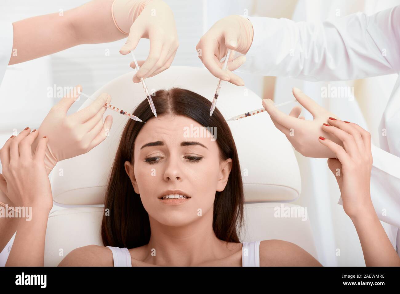 Aestethic medicine - idea of fear about aesthetic medicine treatments Stock Photo