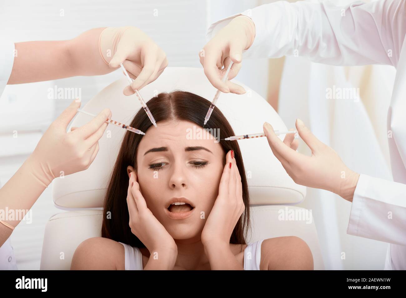 Aestethic medicine - idea of fear about aesthetic medicine treatments Stock Photo