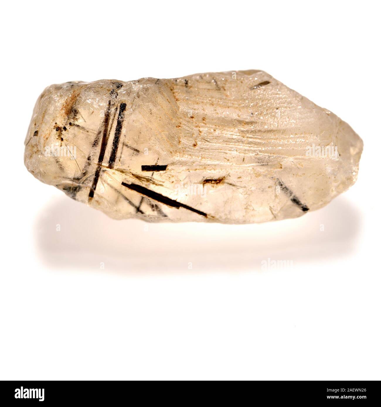 Quartz with needlelike Schorl Tourmaline crystal inclusions Stock