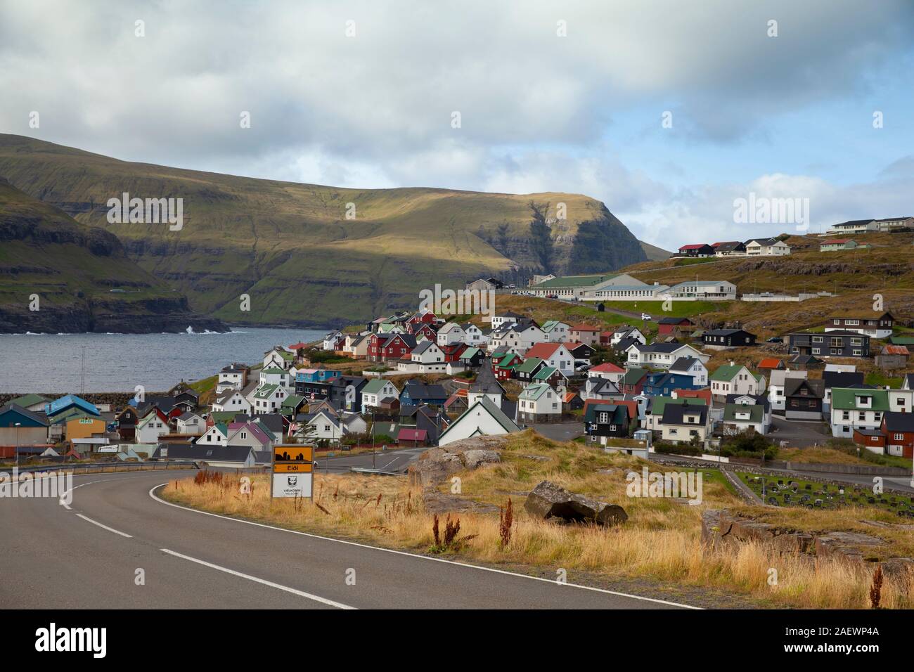 Eidi village, Faroe Island - 19 September: Panoramic view of the