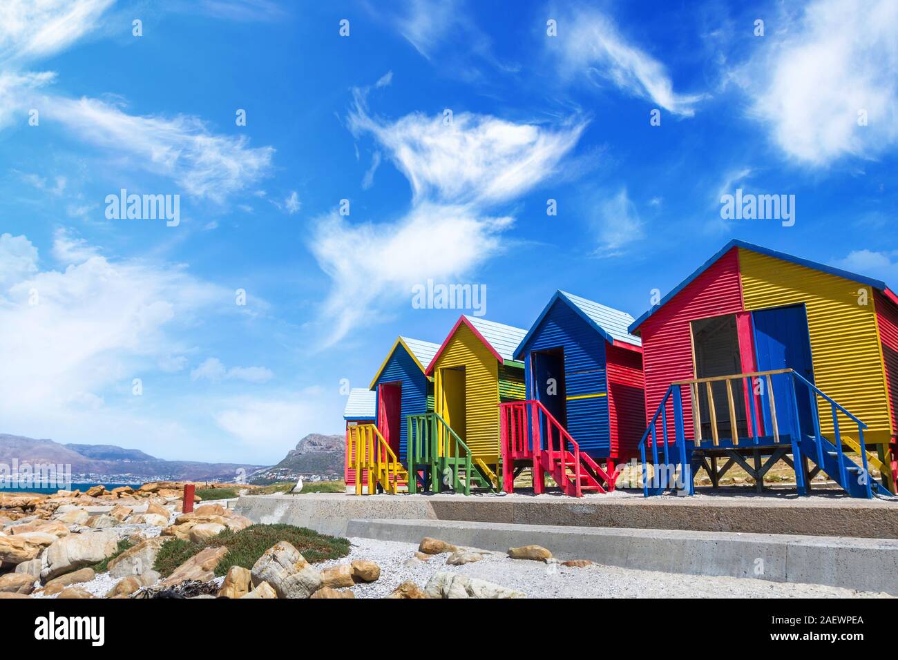 Colorful Beach Houses in Cape Town, South Africa Stock Photo