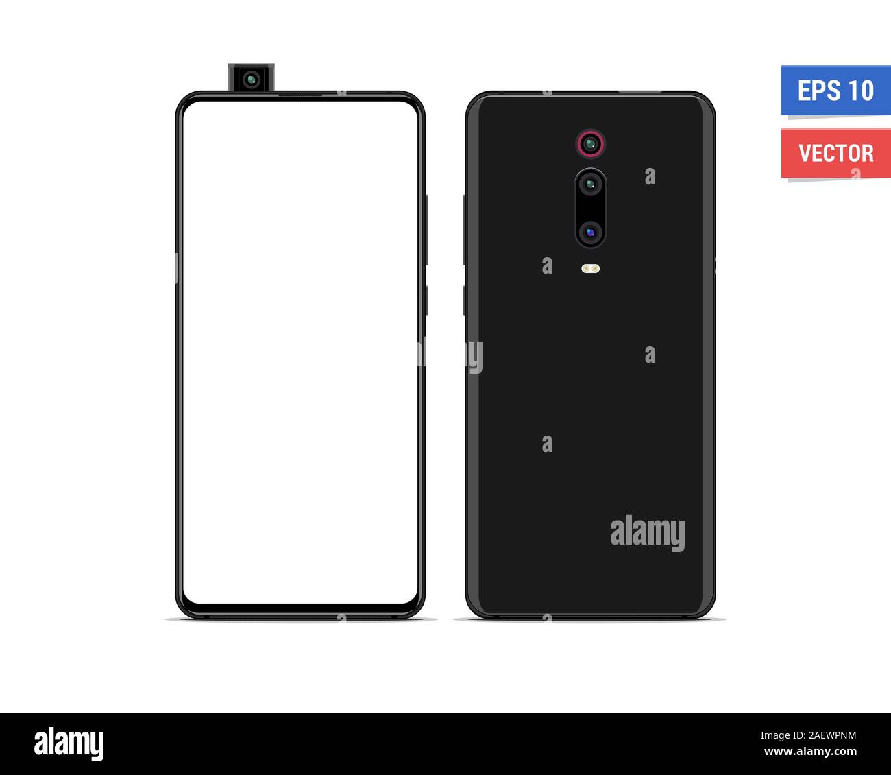 Realistic vector flat mock-up Xiaomi Redmi 9T with blank screen isolated on white background. Scale image any resolution Stock Vector