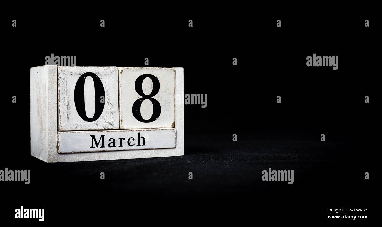 March 8th Eighth Of March Day 8 Of Month March White Calendar Blocks On Black Textured March 8th Eighth Of March Day 8 Of Month March White Calendar Blocks On Black Textured