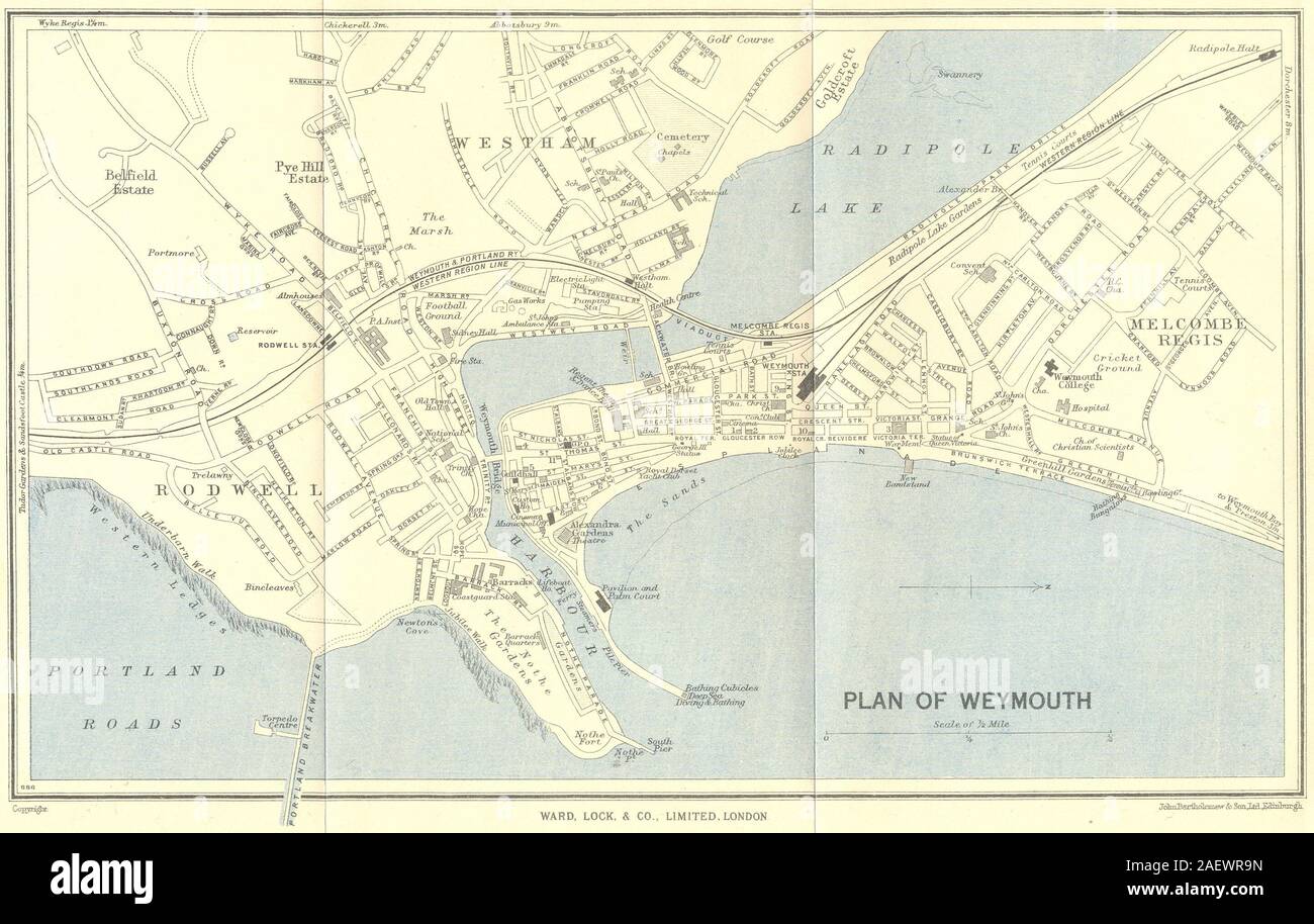 WEYMOUTH vintage town/city plan. Dorset. WARD LOCK 1950 old vintage map ...