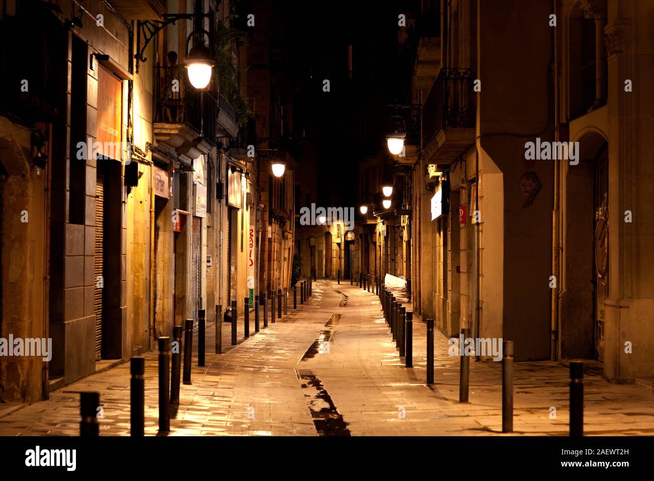 The Gothic Quarter is the centre of the old city of Barcelona. It stretches from La Rambla to Via Laietana, and from the Mediterranean seafront to the Stock Photo