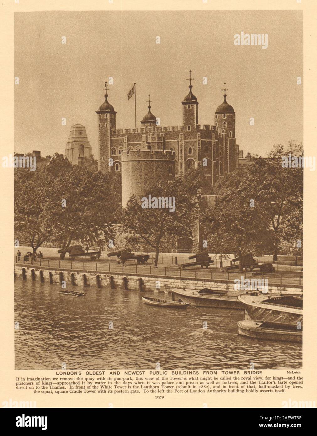 Tower of London & Port of London Authority Building 1926 old vintage print Stock Photo