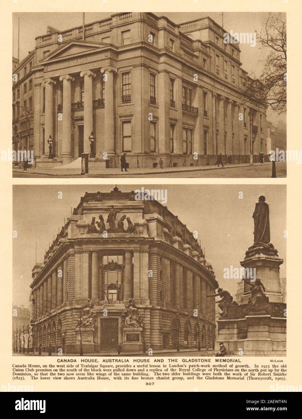 Canada House, Trafalgar Square.Australia House & Gladstone memorial 1926 print Stock Photo