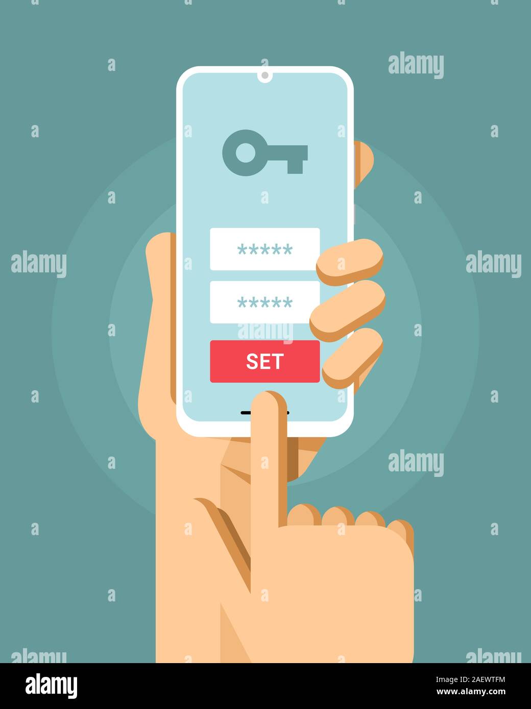 Smartphone mockup in human hand. Login and password authorization