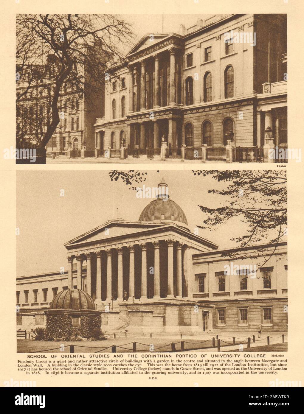 School of Oriental Studies (SOAS) Finsbury Circus.University College London 1926 Stock Photo