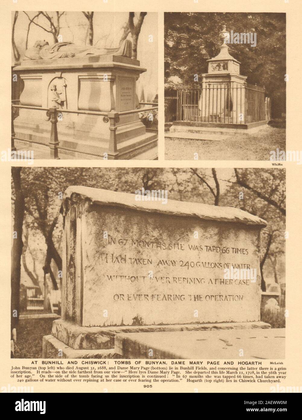 At Bunhill & Chiswick. tombs of Bunyan, Dame Mary Page and Hogarth 1926 print Stock Photo