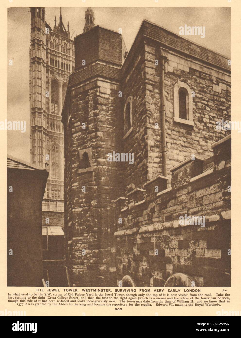 The Jewel Tower, Palace of Westminster 1926 old vintage print picture Stock Photo Alamy