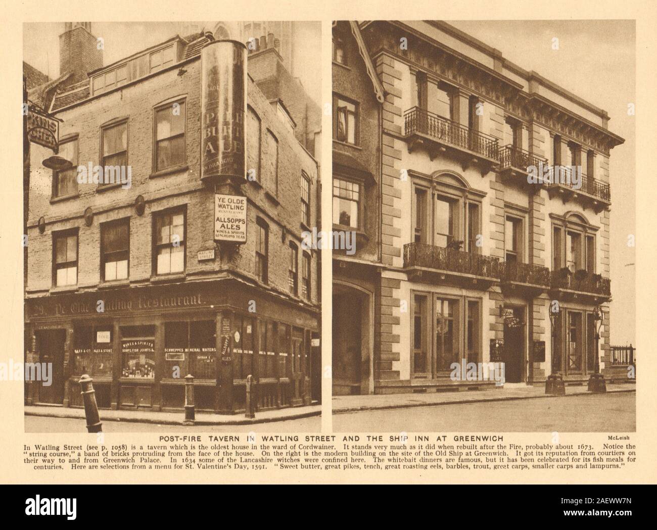 Post-fire London taverns. Ye Olde Watling Street. Ship Inn, Greenwich 1926 Stock Photo