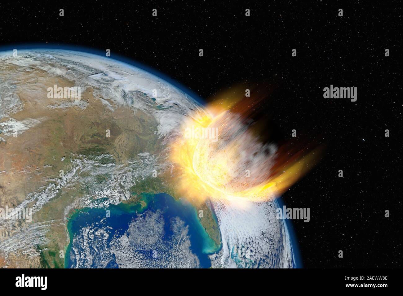 Dangerous asteroid hits planet Earth, elements of this image furnished by NASA Stock Photo