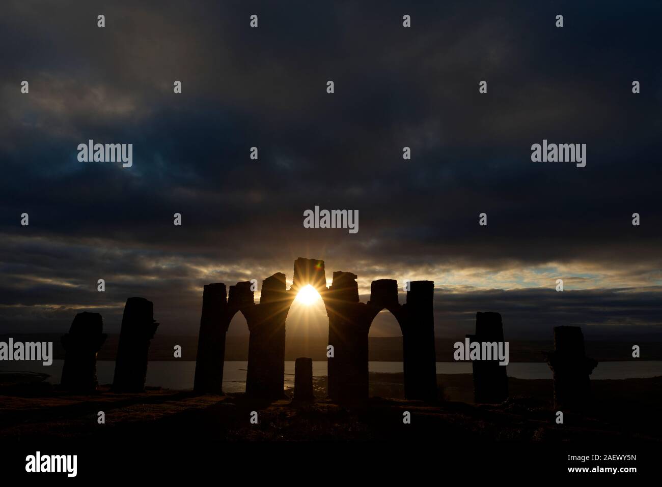 Winter sunrise at Fyrish monument, Easter Ross Stock Photo