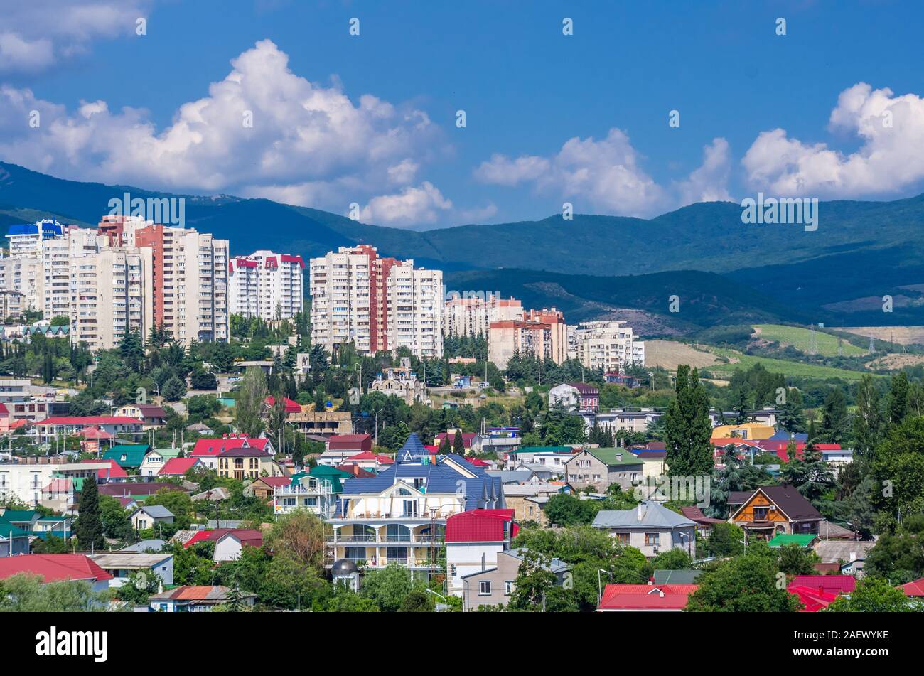 View on the city Alushta in Crimea, Ukraine Stock Photo