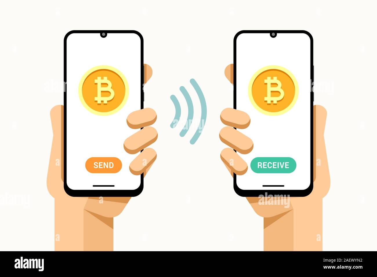 Smartphone mockup in human hand. Send and receive bitcoin money operation  from crypto wallet. Vector colorful technology illustration Stock Vector  Image & Art - Alamy