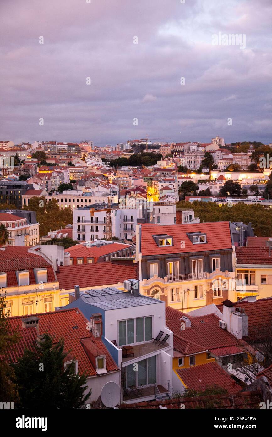 Views Over Lisbon from Principe Real in Lisbon, Portugal Stock Photo