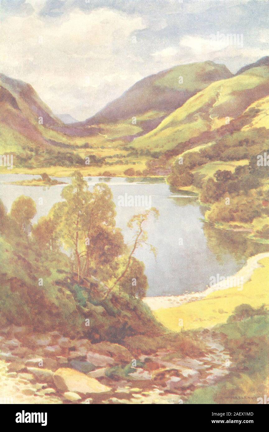 Grasmere from Loughrigg, Lake district. Cumbria. By Ernest Haslehust 1920 Stock Photo