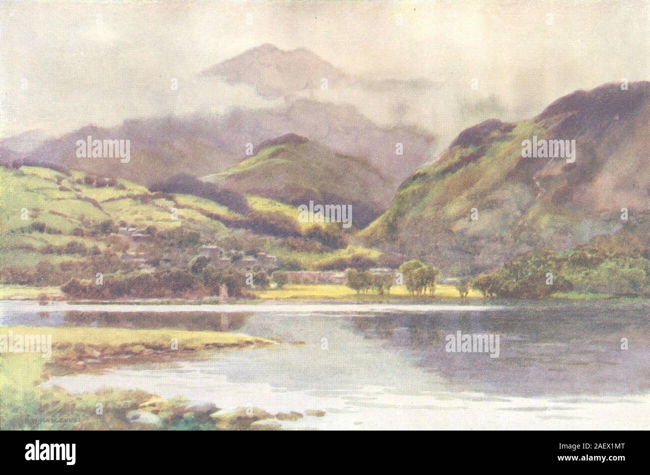 Coniston Lake, Lake district. Cumbria. By Ernest Haslehust 1920 old print Stock Photo