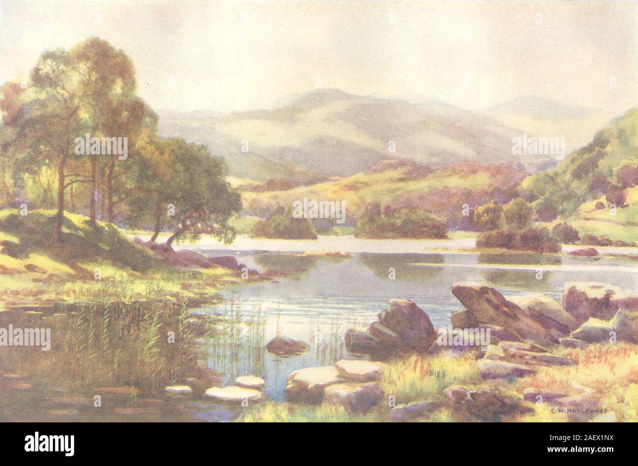 Rydalmere, Lake district. Cumbria. By Ernest Haslehust 1920 old vintage print Stock Photo