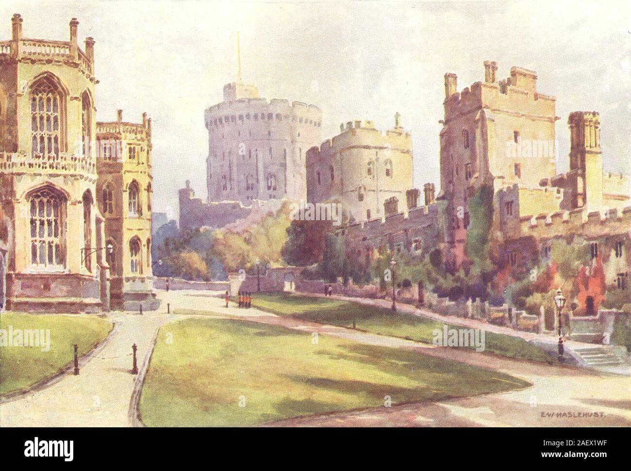 The Lower Ward, Windsor Castle. Berkshire. Ernest Haslehust 1920 old print Stock Photo
