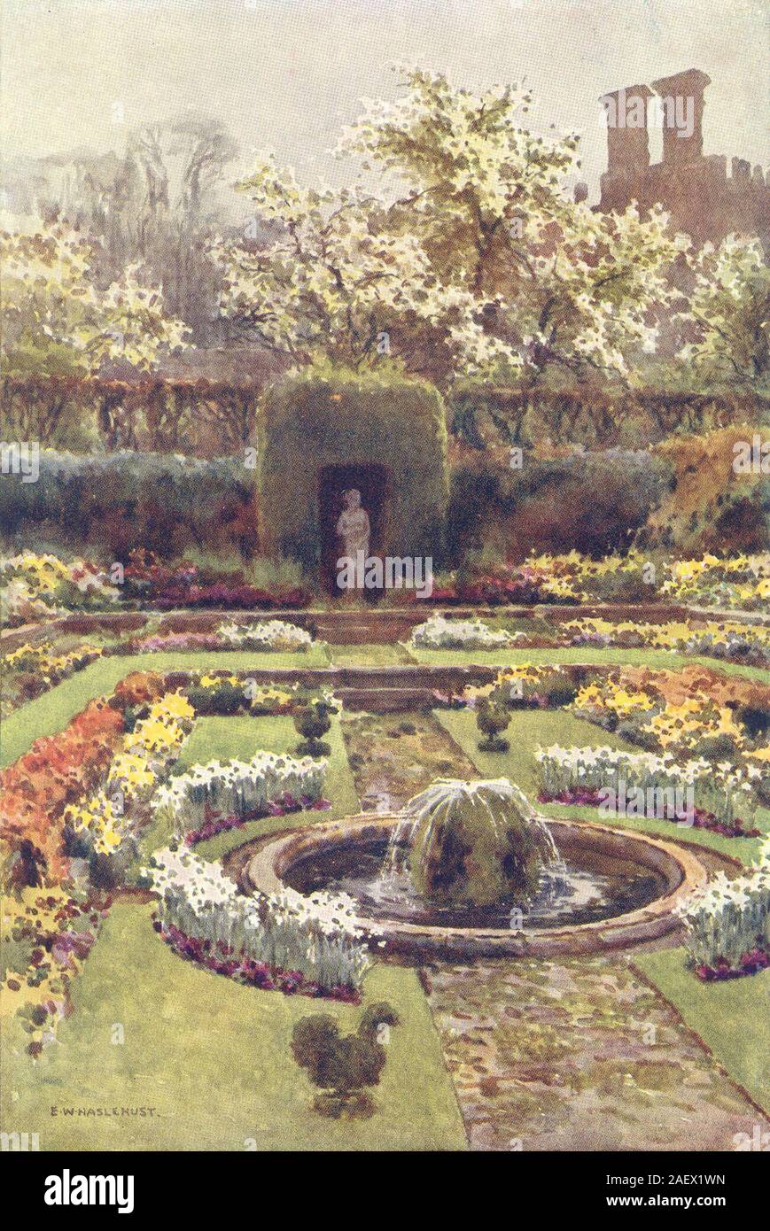 The Pond Garden, Hampton Court. London. By Ernest Haslehust 1920 old