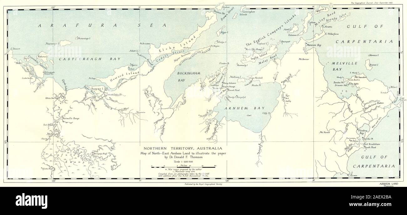 AUSTRALIA. Northern Territory. North-East Arnhem Land.Thomson. RGS map 1949 Stock Photo