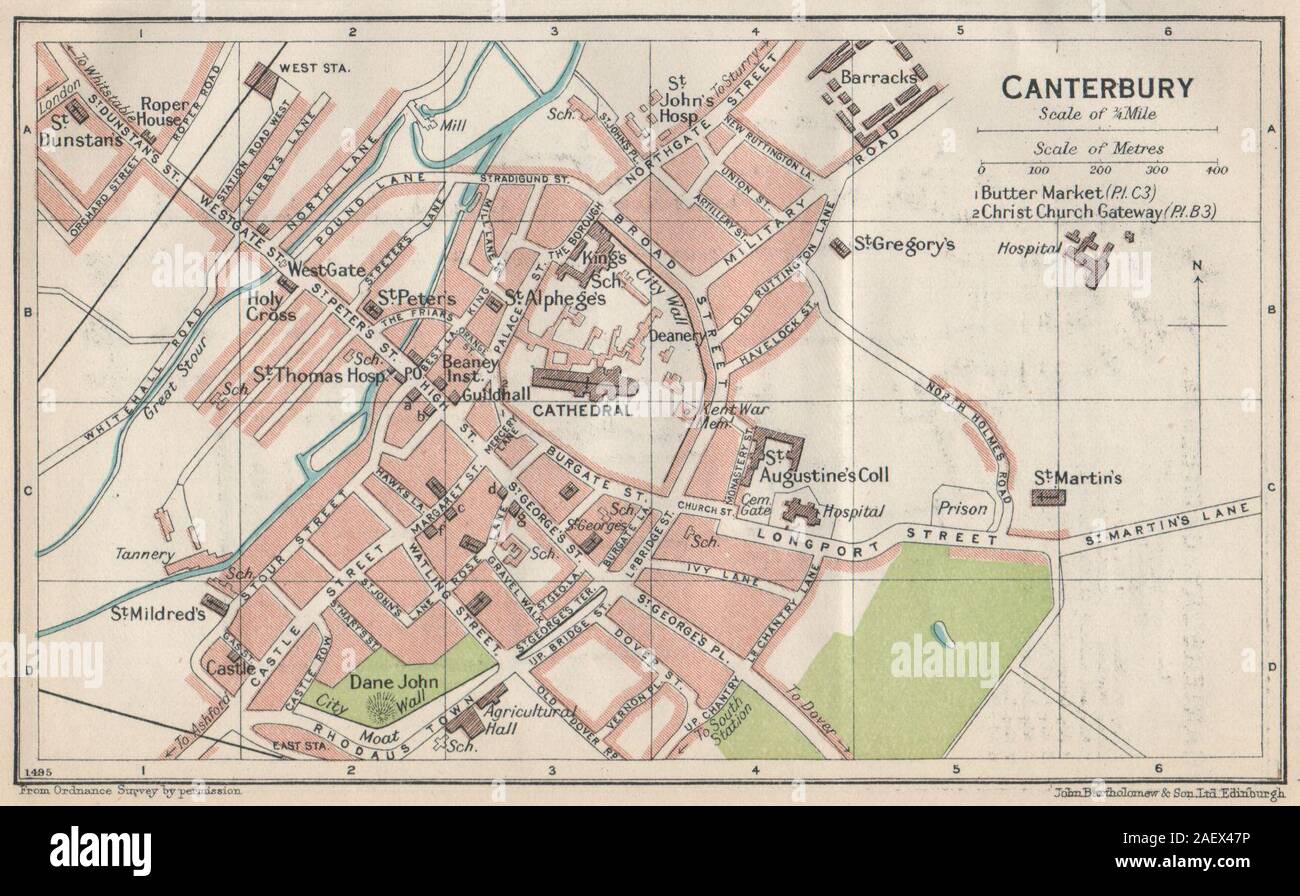CANTERBURY. Vintage town city map plan. Kent 1950 old vintage chart