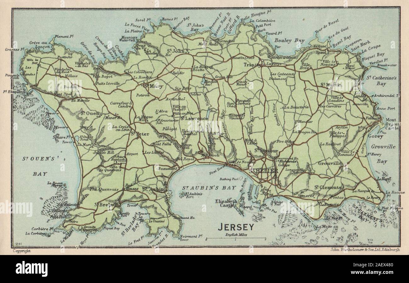 JERSEY. Vintage map plan. Channel Islands. St Helier 1950 old vintage Stock Photo