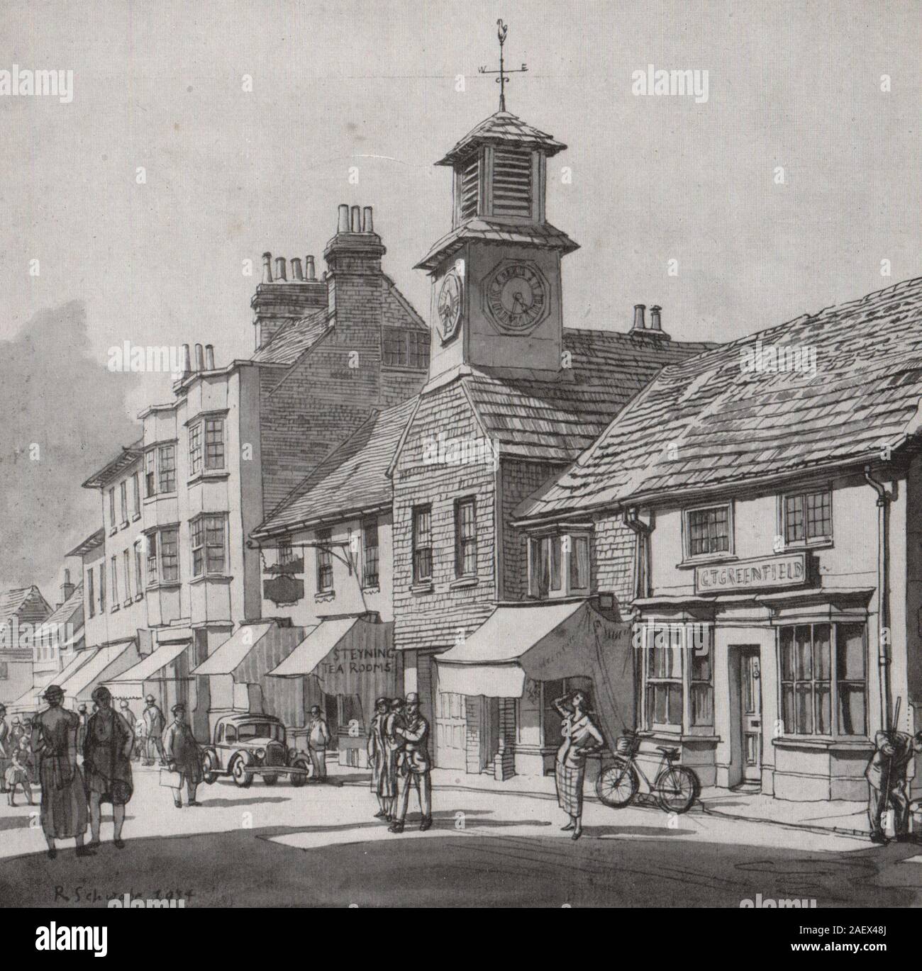 STEYNING. The old market house, by Randolph Schwabe. Sussex 1947 print
