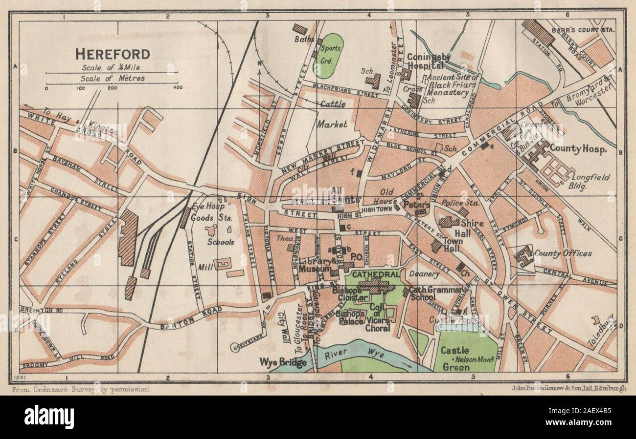 HEREFORD. Vintage town city map plan. Herefordshire 1950 old vintage chart Stock Photo