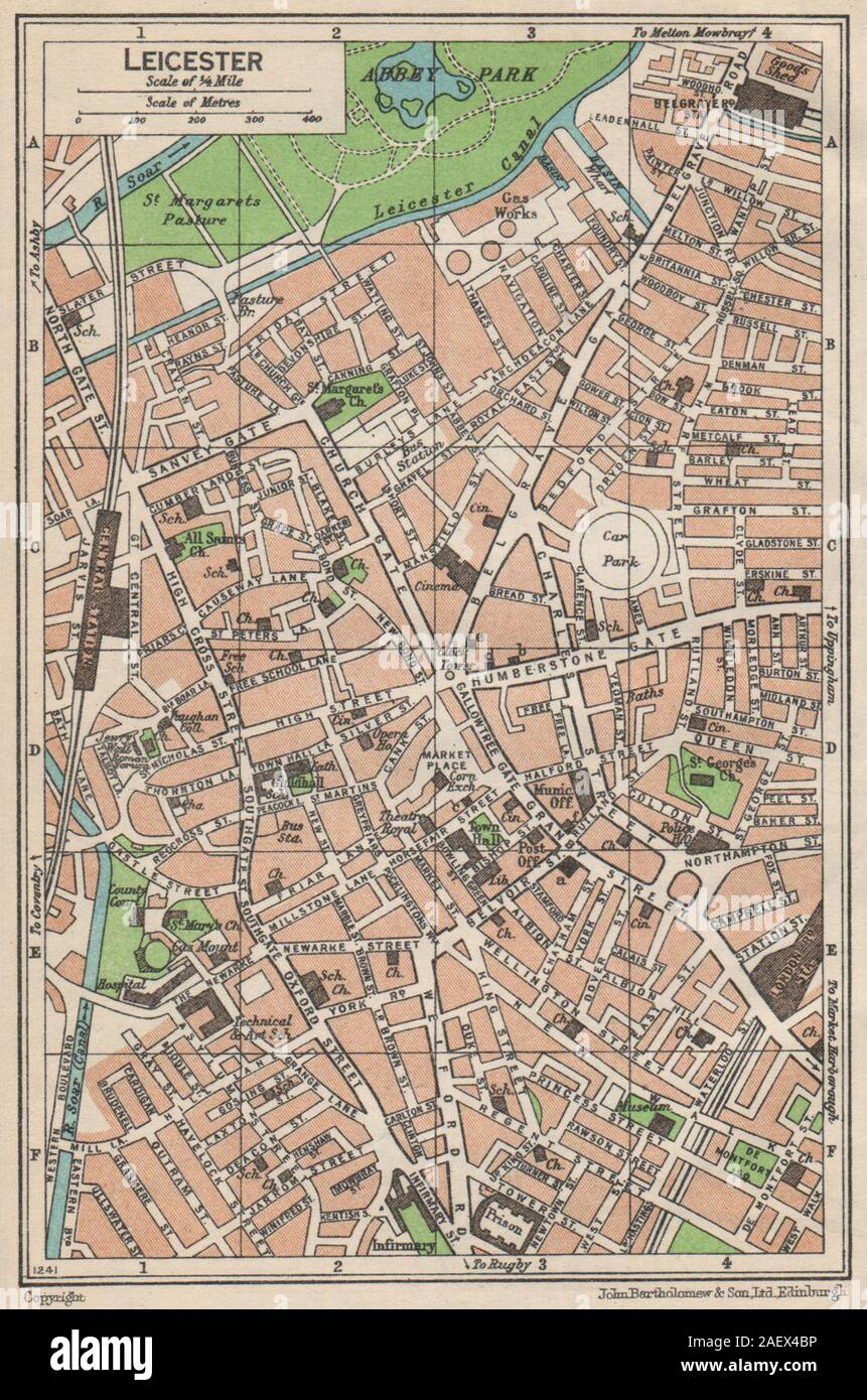 LEICESTER. Vintage town city map plan. Leicestershire 1950 old vintage