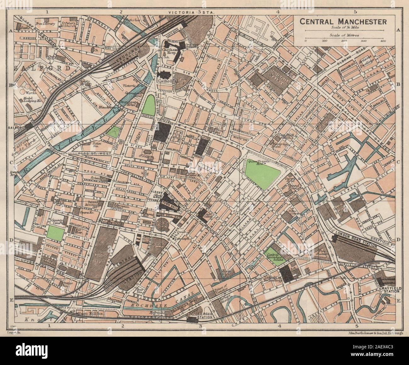 Map Of Central Manchester Central Manchester. Vintage Town City Map Plan. Lancashire 1950 Old Stock  Photo - Alamy
