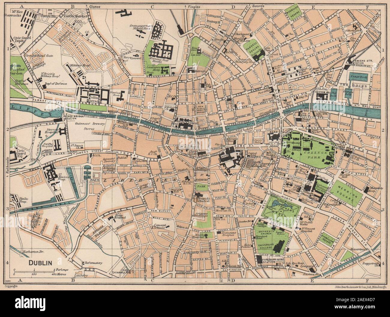 20x30 Dublin Ireland Vintage Irish City Map 