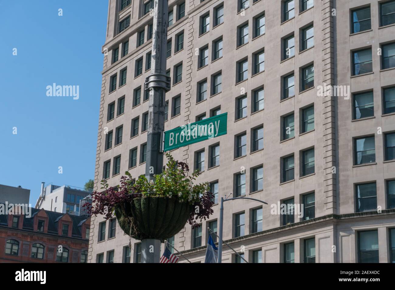Broadway street sign in midtown Manhattan. Famous New York City roadway