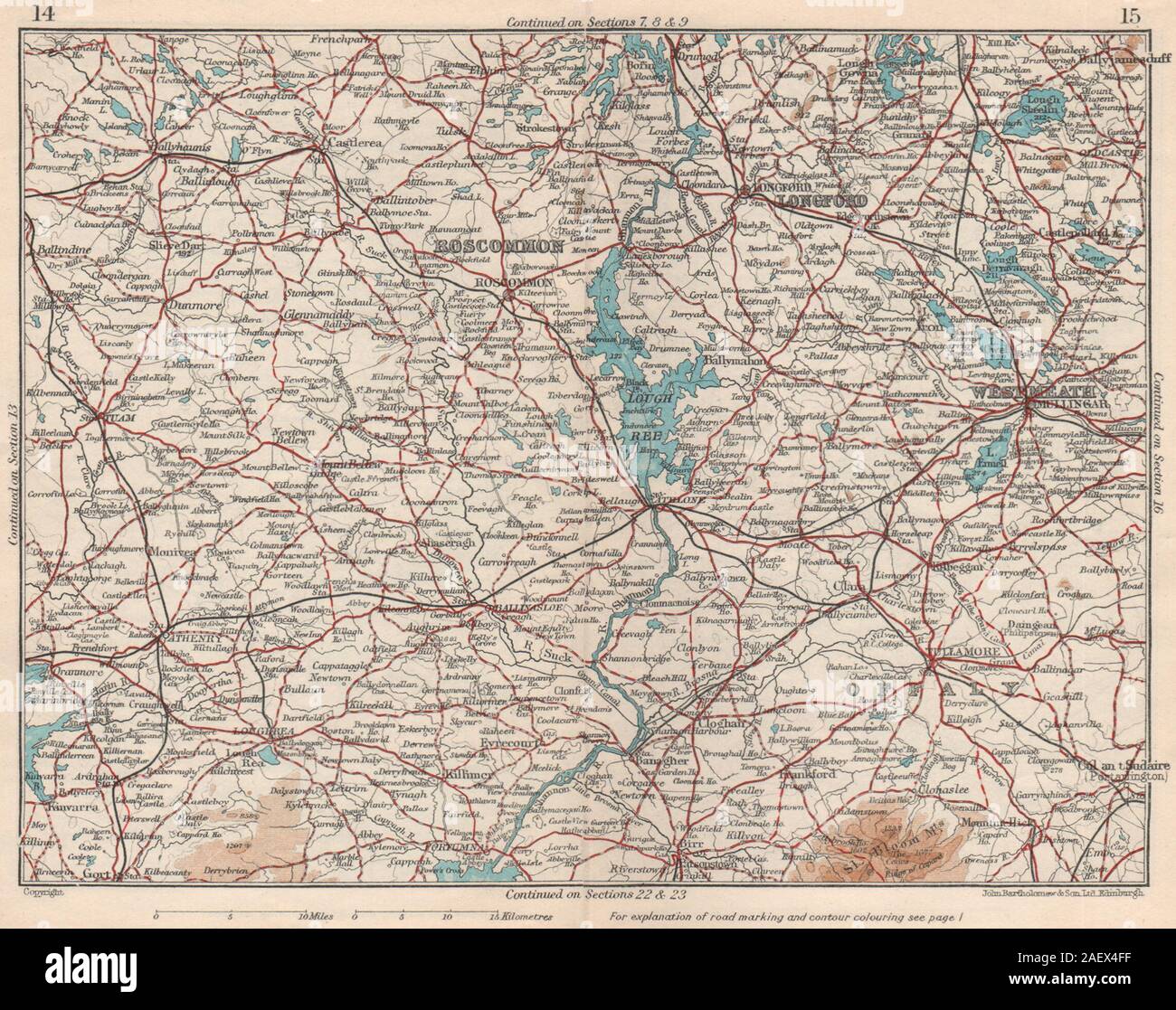 IRELAND MIDLANDS. Roscommon Longford Westmeath Offaly Galway. Vintage map 1949 Stock Photo